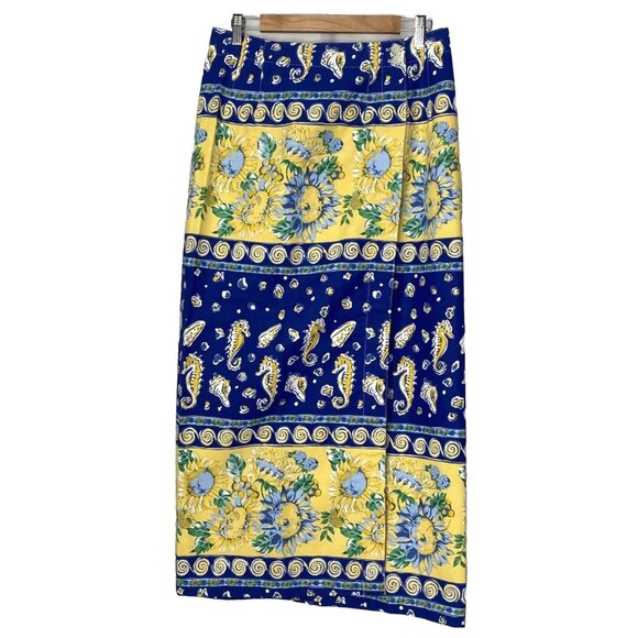 Marisa Classics Women’s Wrap Skirt Artsy Eclectic Sea Horse Floral Blue Size 14 - Picture 1 of 8